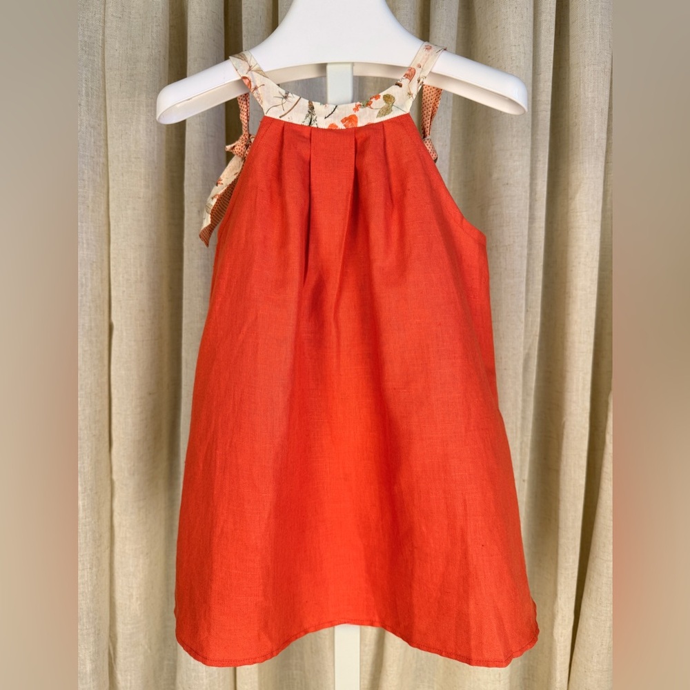 JE SUIS EN CP! Girls Rich Orange Sundress with Delicate Floral Trim 2T NWT